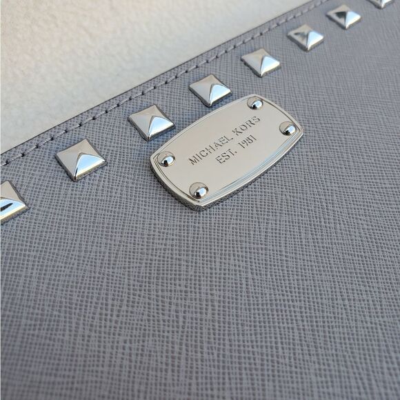 Michael Kors Gray Silver Studded Wristlet Clutch - Picture 7 of 12